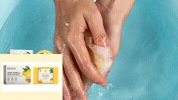 EELHOE Lemon Turmeric Soap — The original lathering demonstration is retained as an animation.