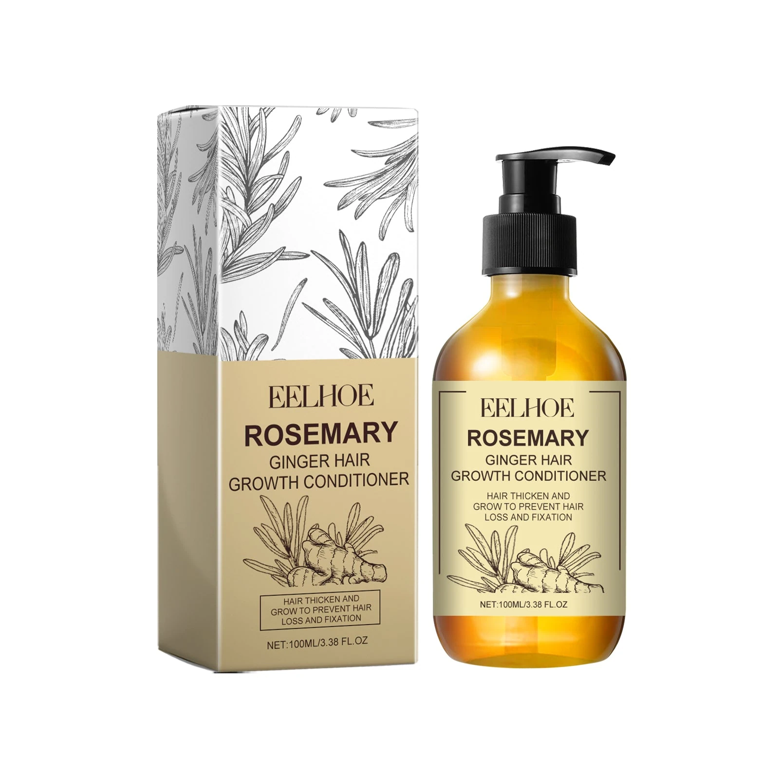 100ml rosemary ginger rinse-out conditioner pump bottle beside its carton
