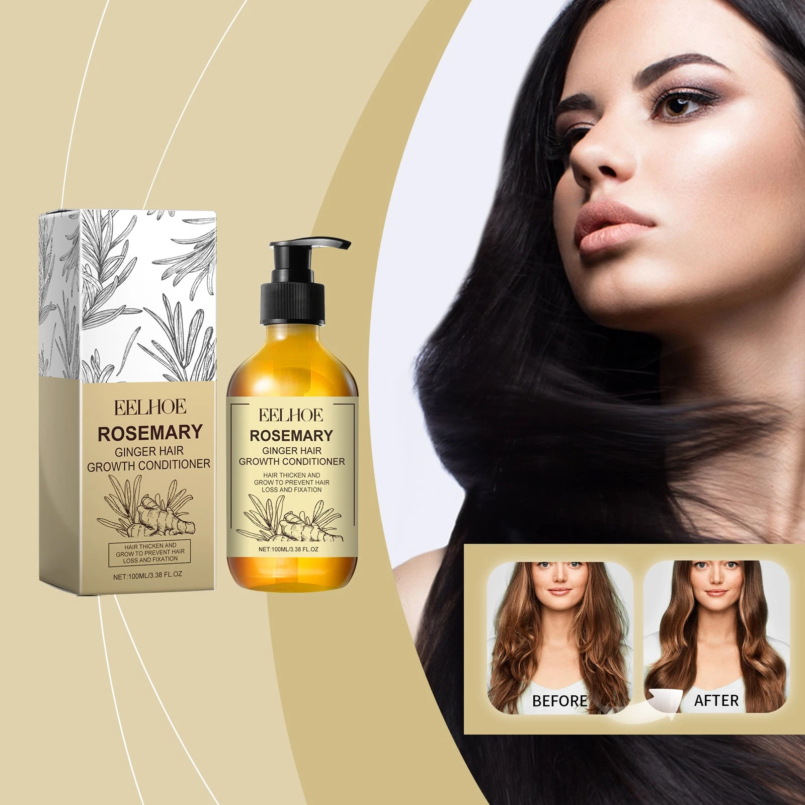EELHOE Rosemary Conditioner — Conditioner with soft-looking lengths and bottle.