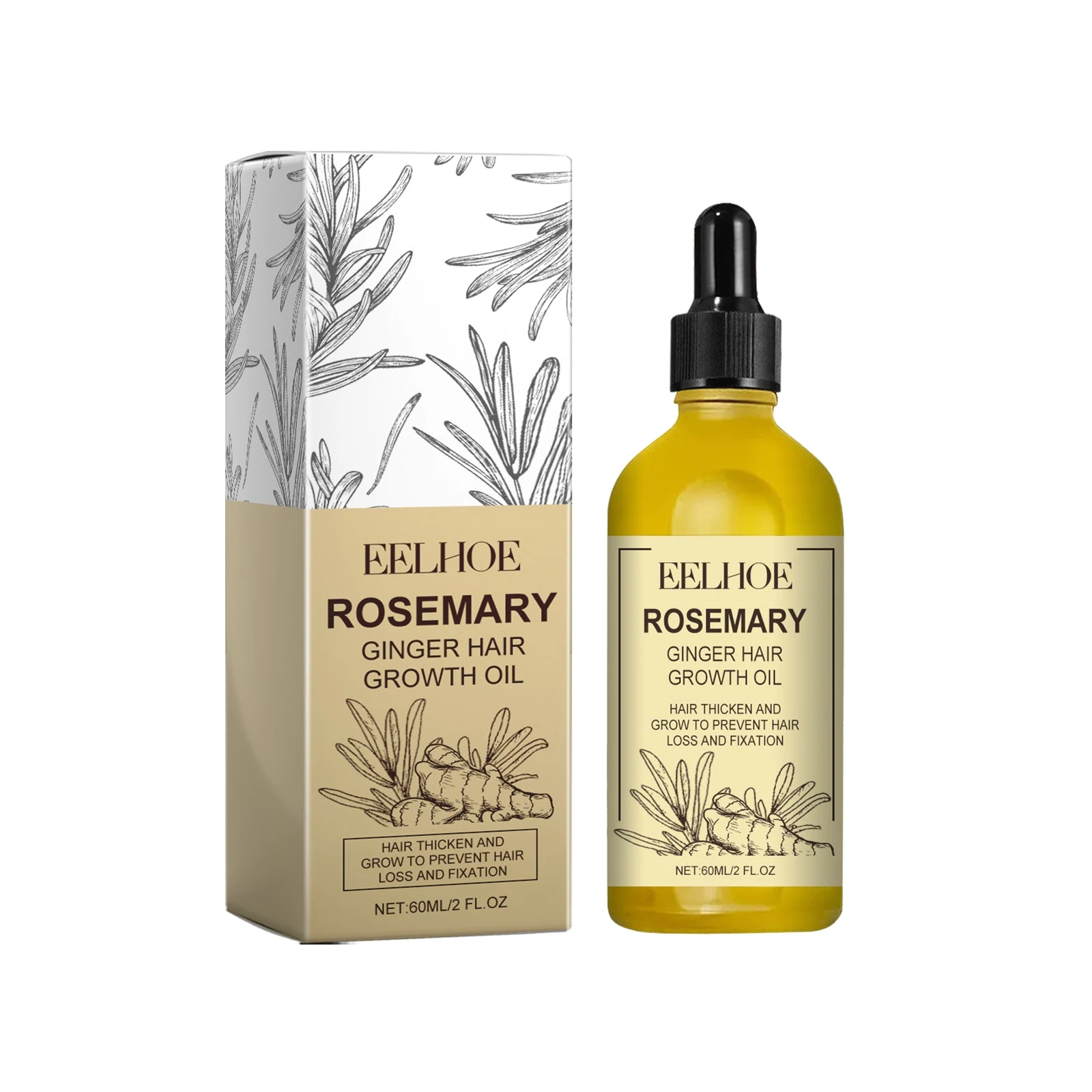 EELHOE Rosemary Hair Oil — 60ml rosemary ginger oil with a dropper.