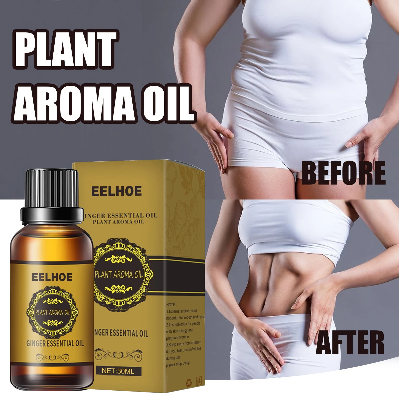 EELHOE Ginger Massage Oil — Supplier body-care artwork; the supplied size is 10ml.