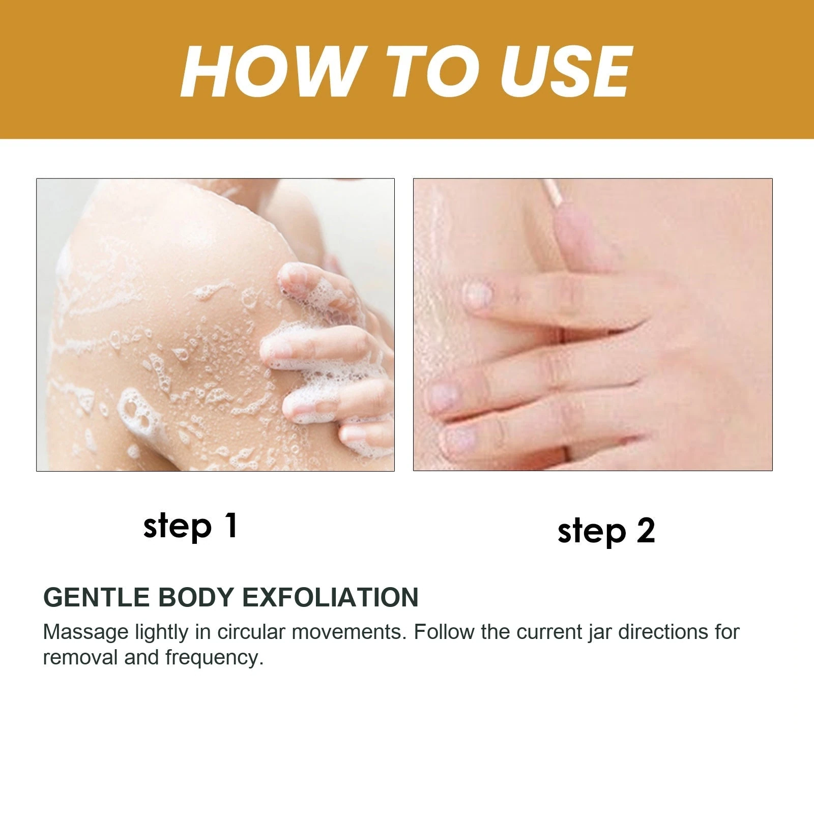 EELHOE Turmeric Body Scrub — Body massage photographs illustrating gentle circular application.