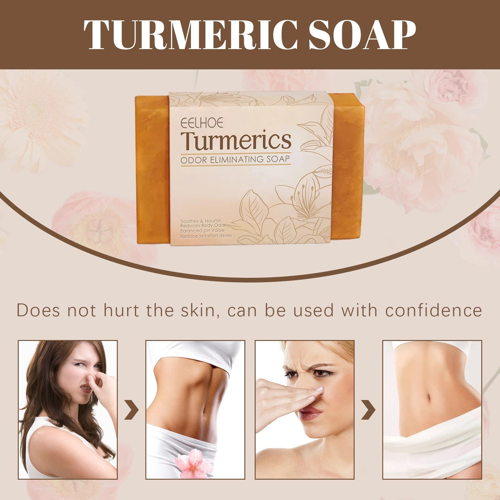 Wrapped turmeric soap with body-care photographs
