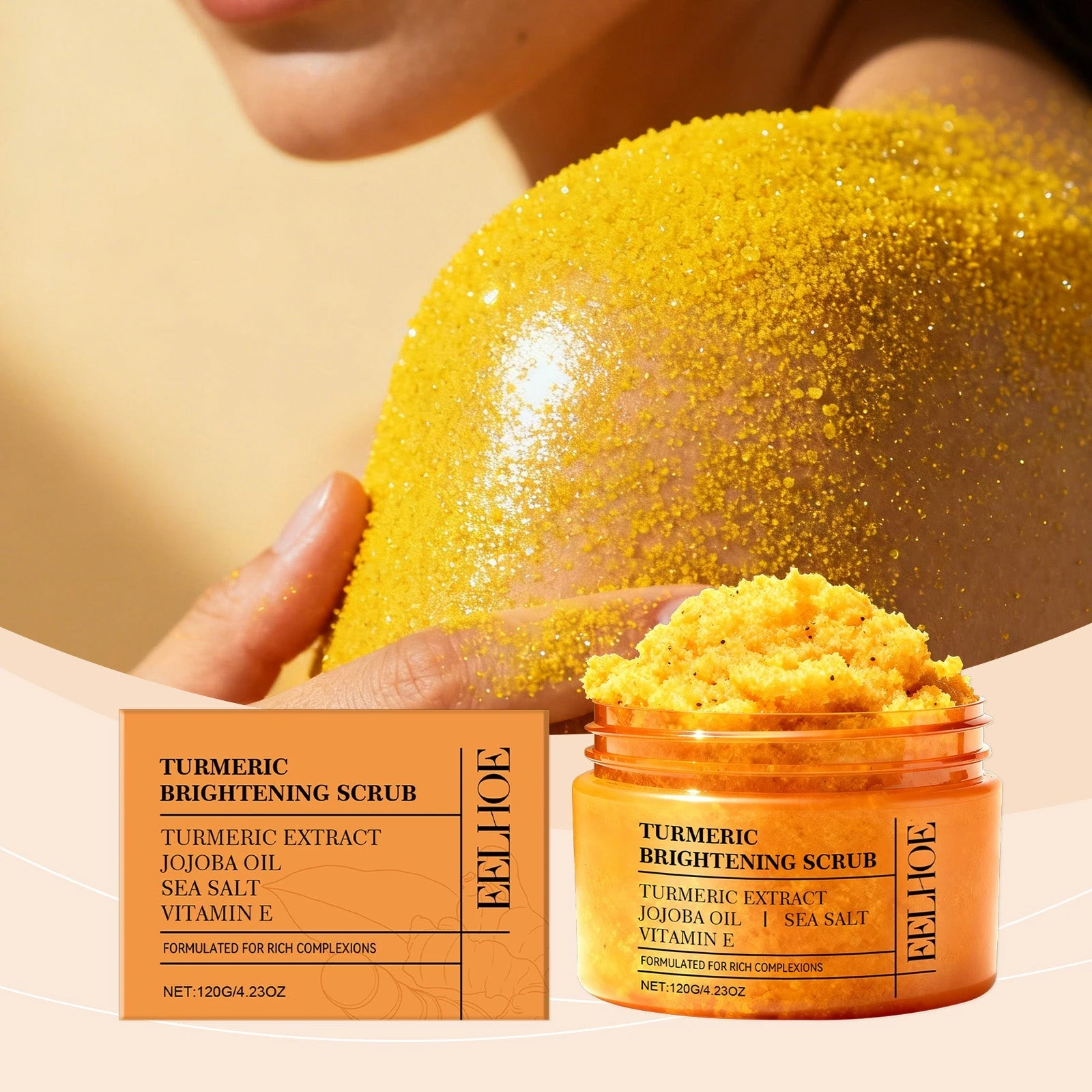 EELHOE Turmeric Brightening Scrub for Body – 120g — product, ingredients or application detail 1