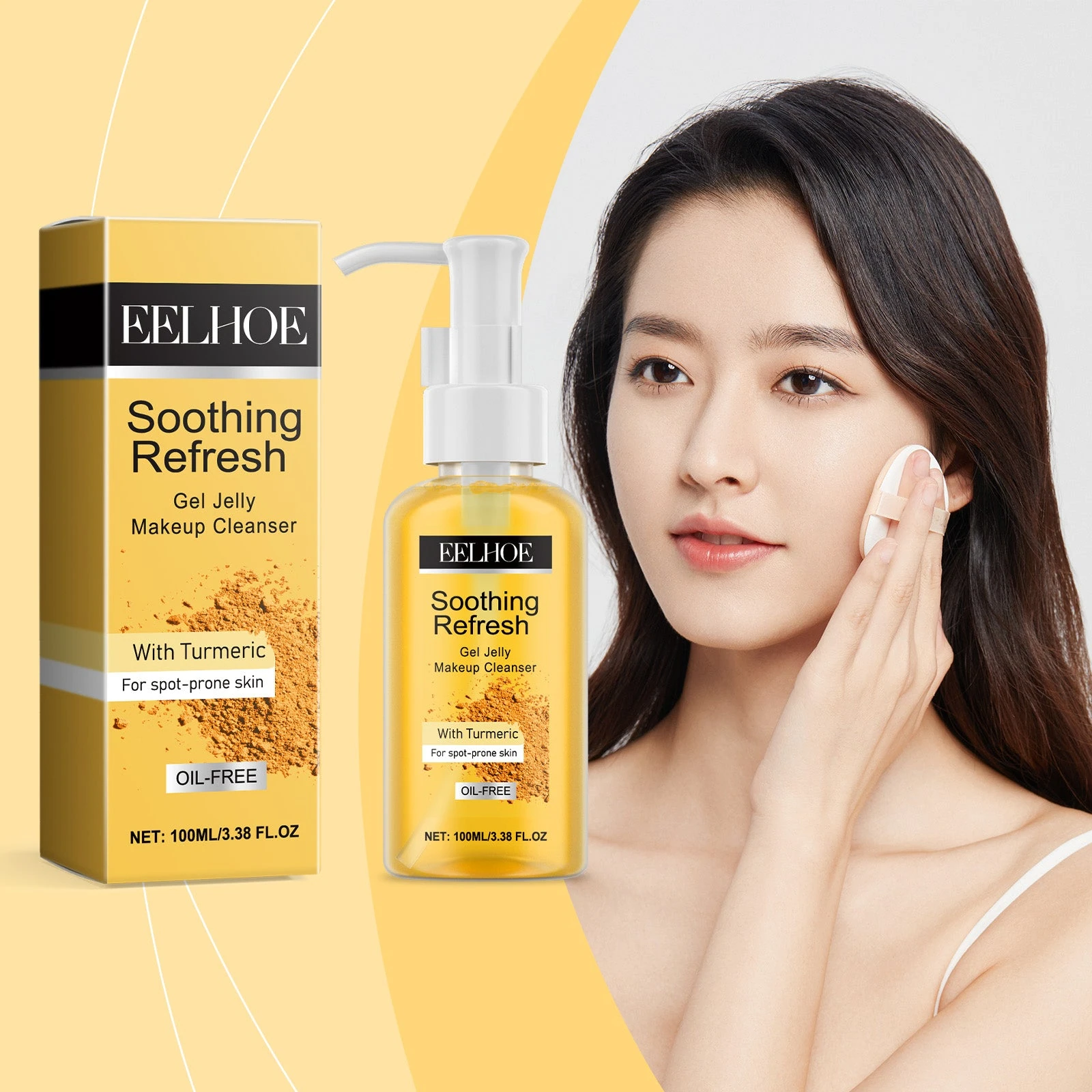 EELHOE jelly cleanser pump bottle and box beside a model