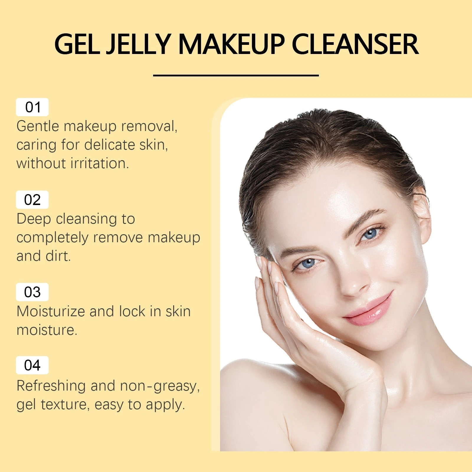 EELHOE gel jelly makeup cleanser artwork describing cleansing texture and moisture benefits