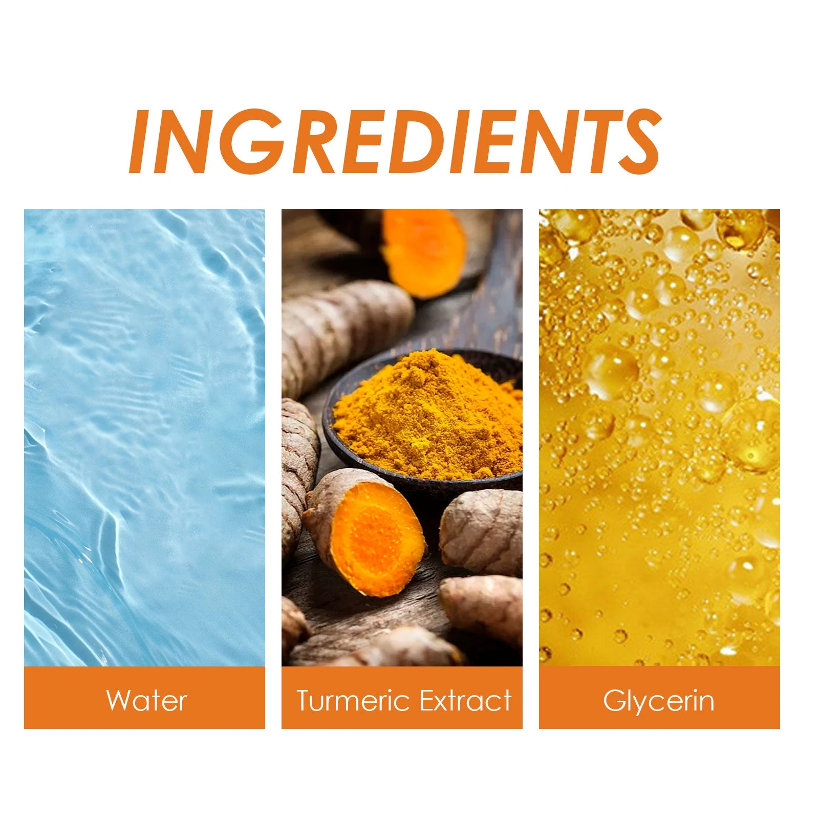 Face moisturizer ingredient panel showing water, turmeric and glycerin