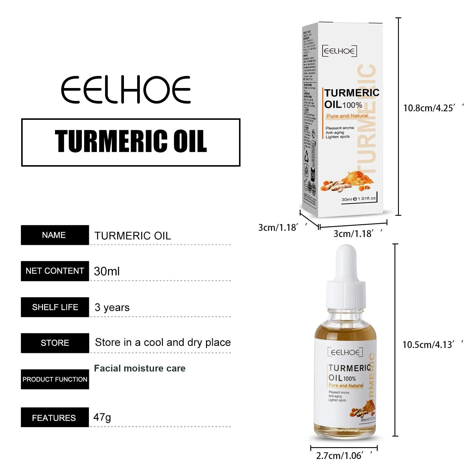 EELHOE Turmeric Face Serum — The same 30ml bottle and box shown from another angle.