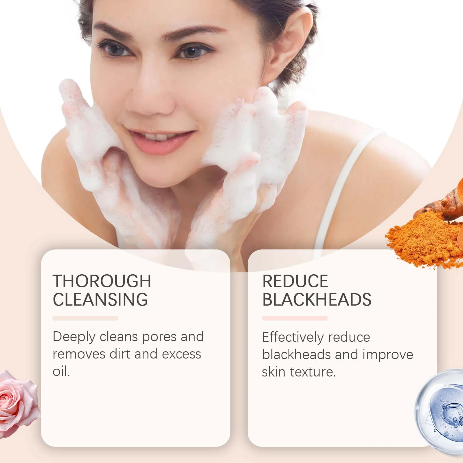 Facial cleansing foam shown on a model