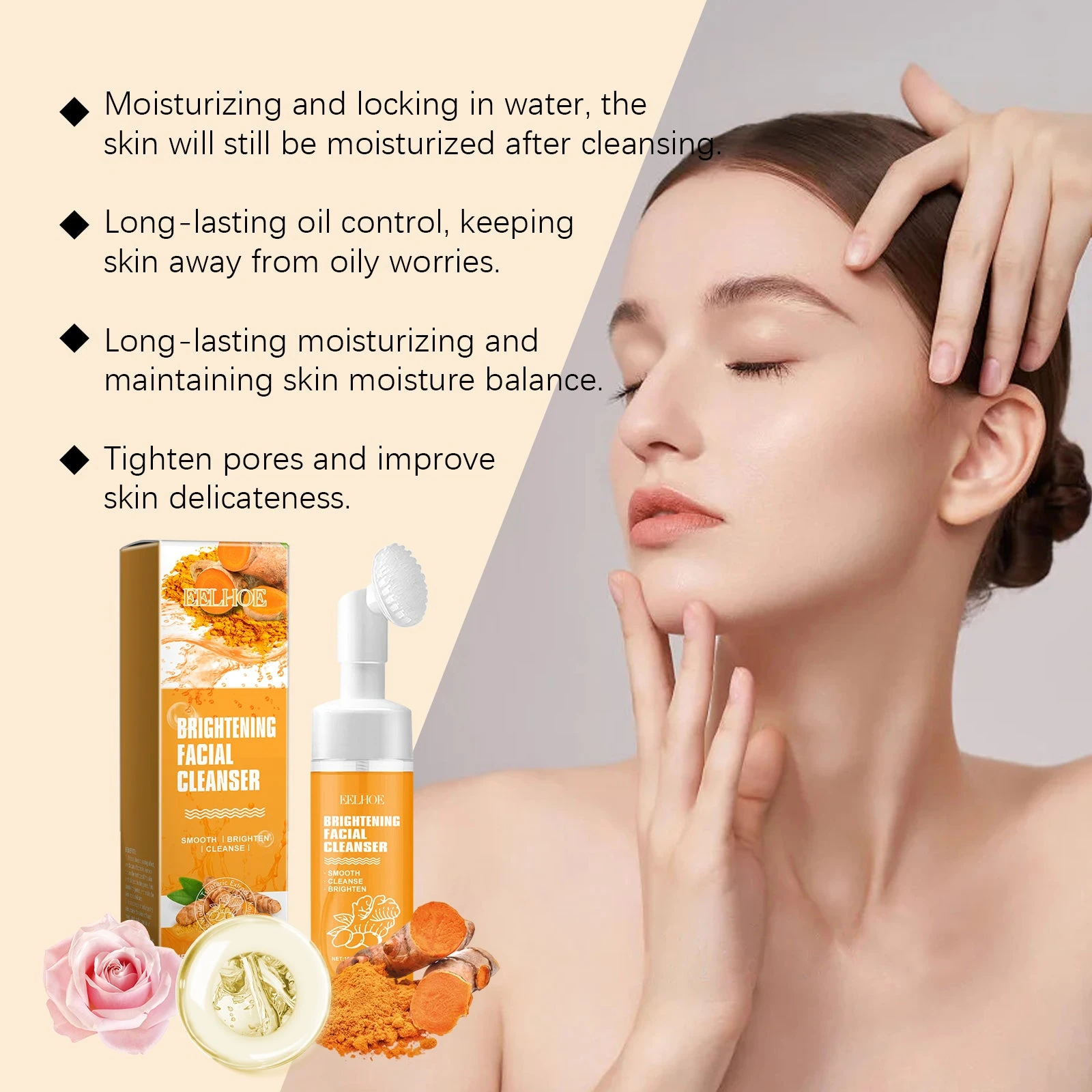 Turmeric facial cleanser shown in its moisture-care artwork