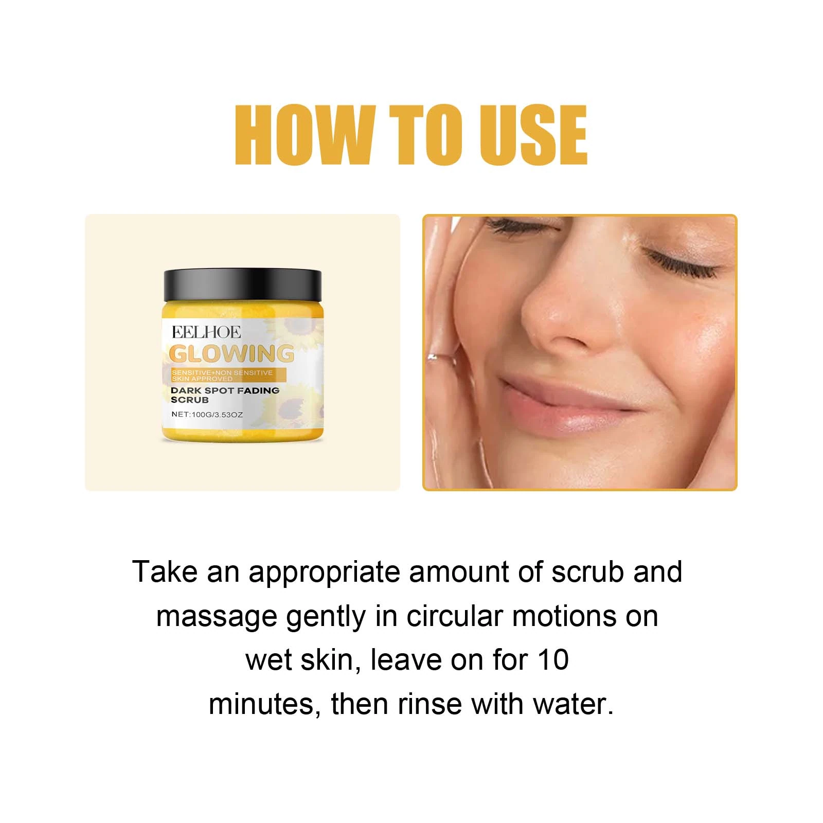 EELHOE Facial scrub use and rinse directions