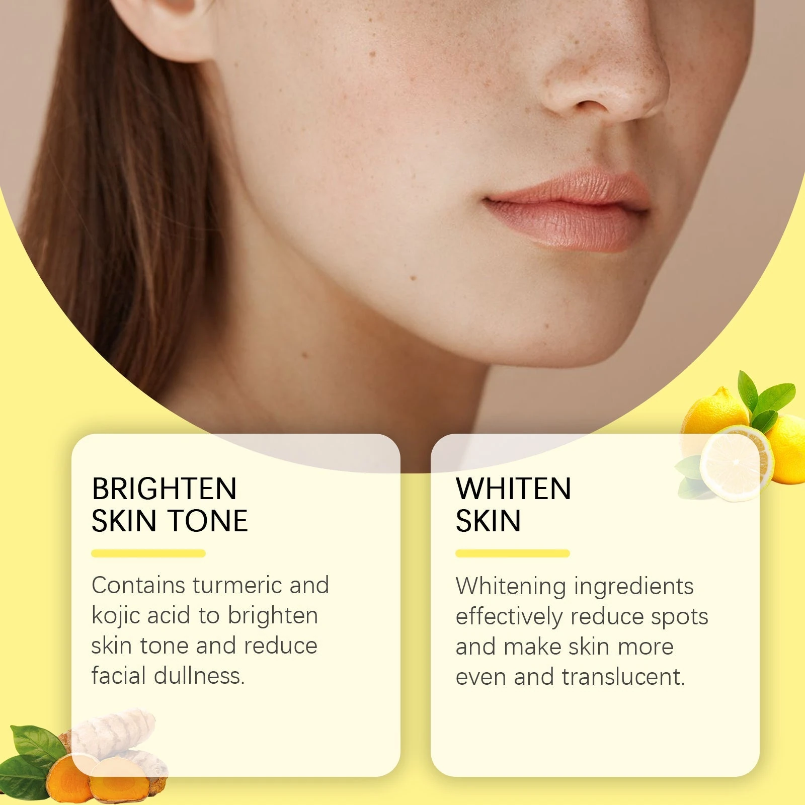Turmeric and kojic acid pad artwork focused on dull and uneven-looking skin