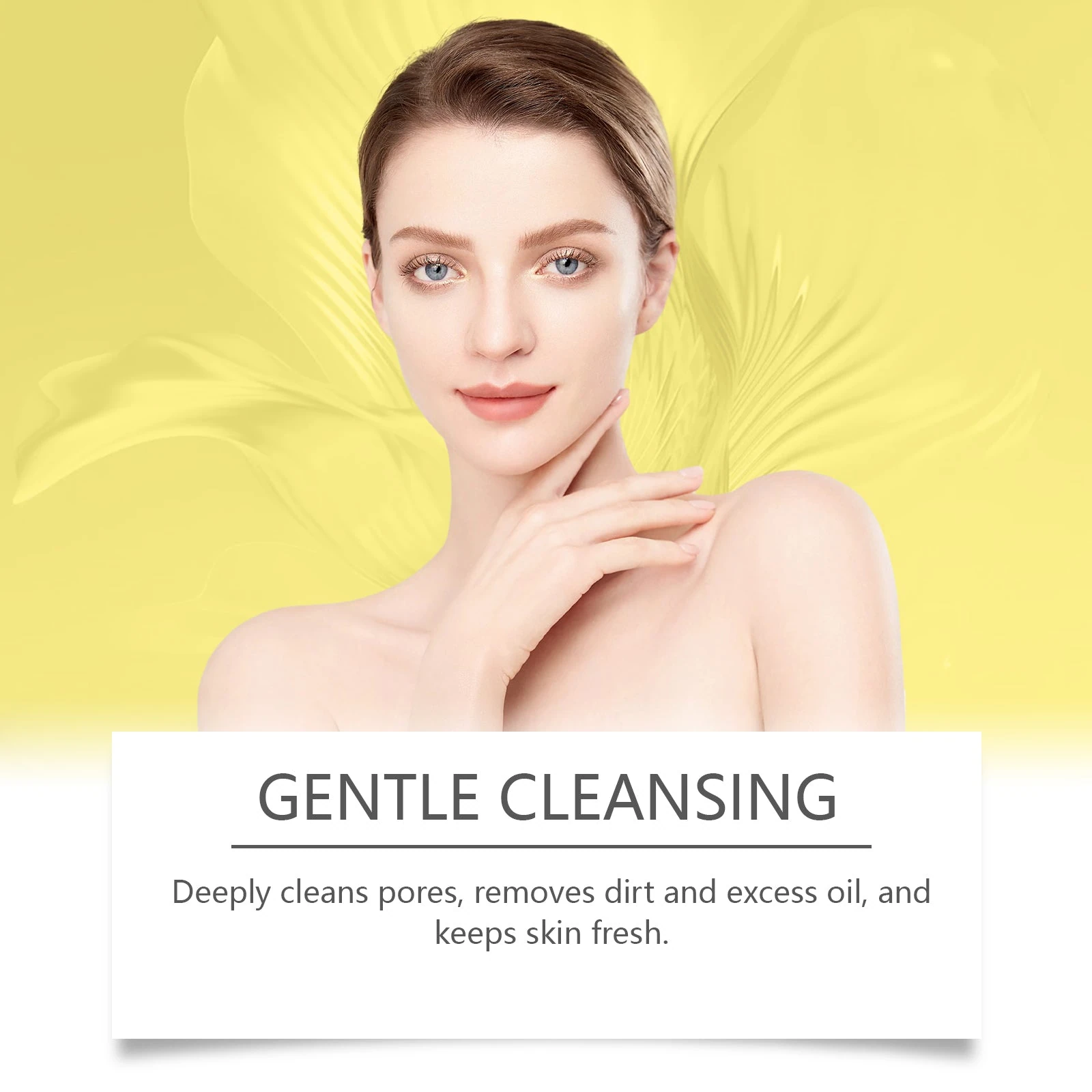 Facial cleansing artwork illustrating a refreshed finish with turmeric kojic acid pads