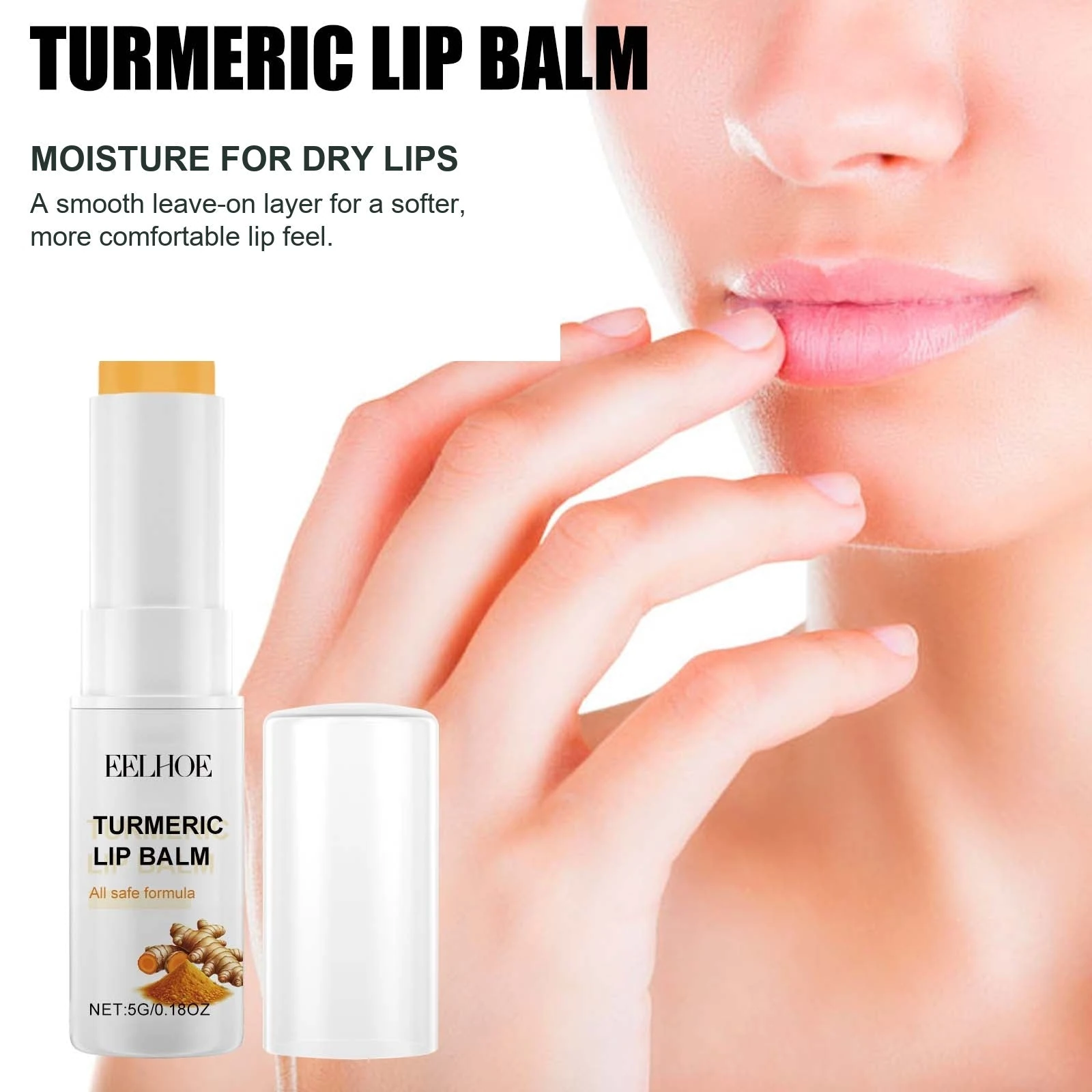 Turmeric lip balm application and moisture-care artwork