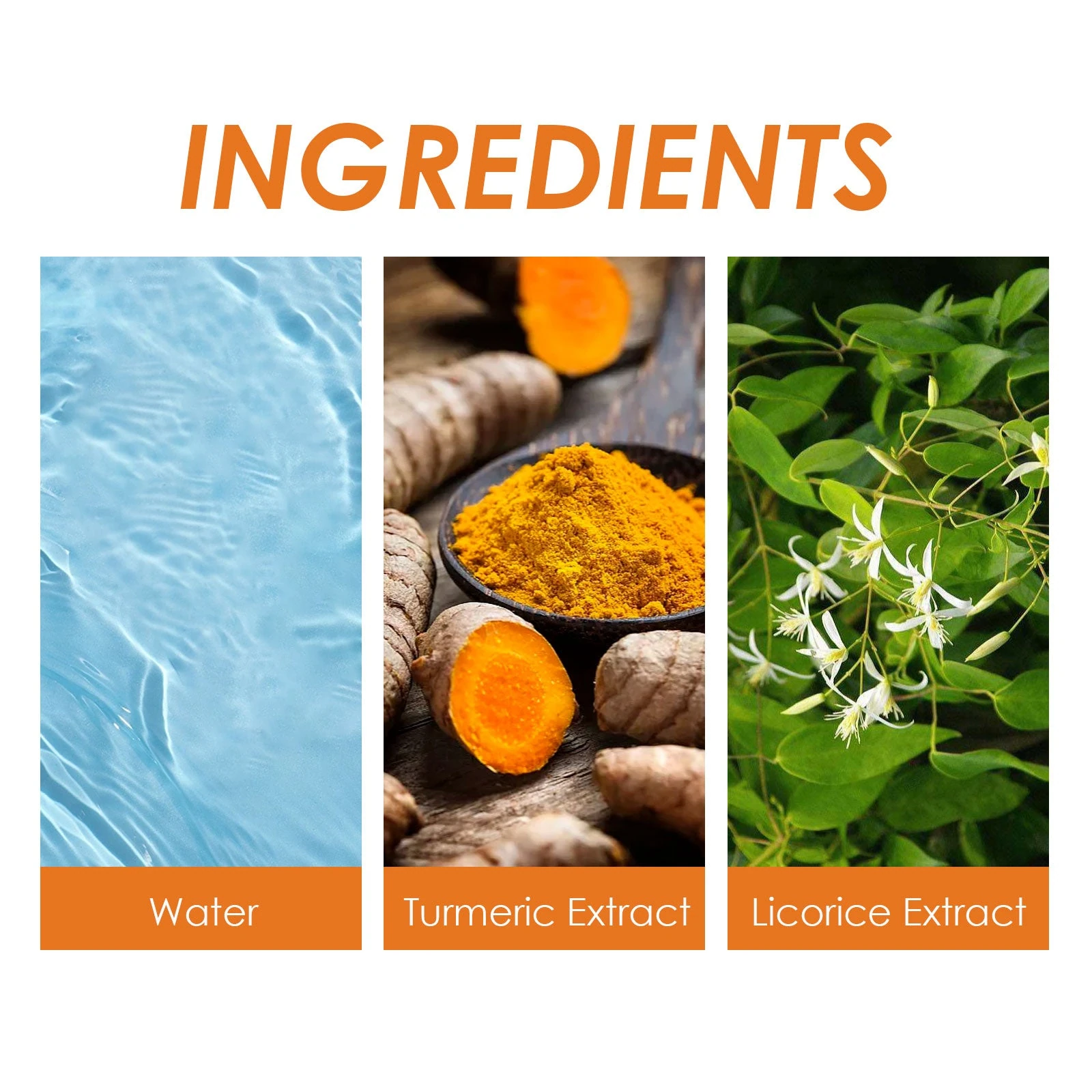 Tube cleanser ingredient highlights showing water, turmeric and licorice