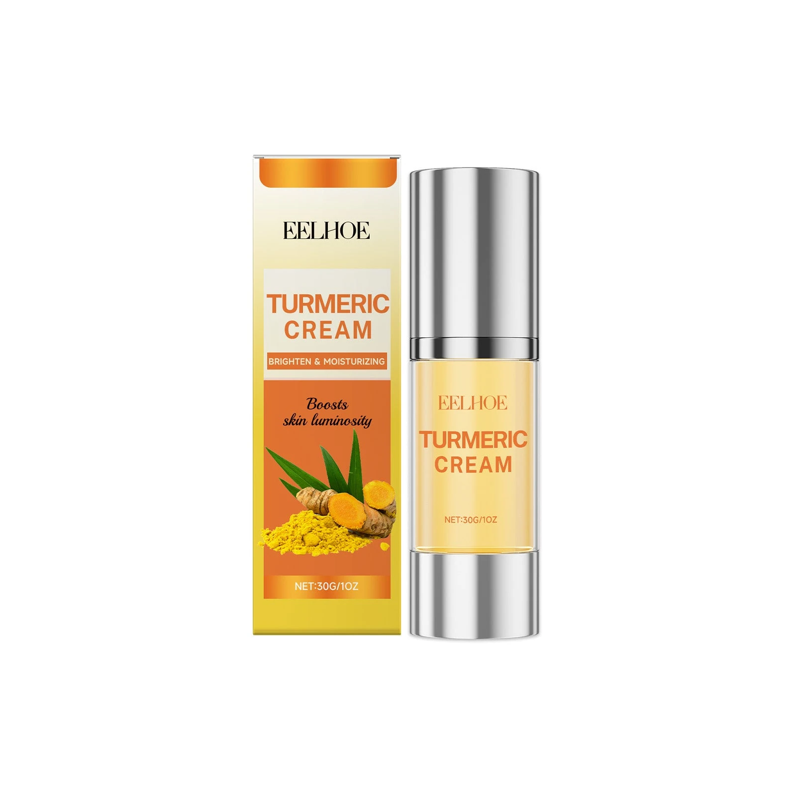 EELHOE 30g turmeric face cream in a silver-capped bottle with carton