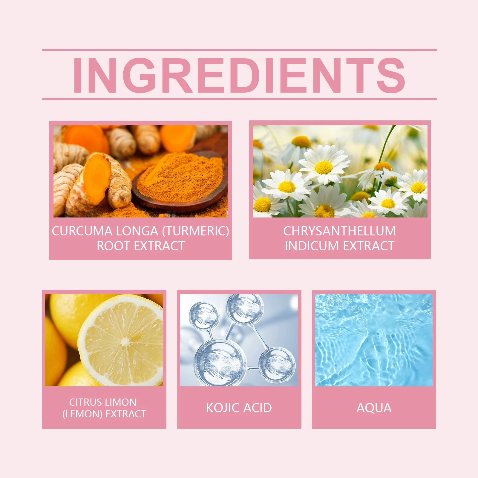 Ingredient panel for the pink 40-pad jar with turmeric, kojic acid, lemon and Chrysanthellum indicum