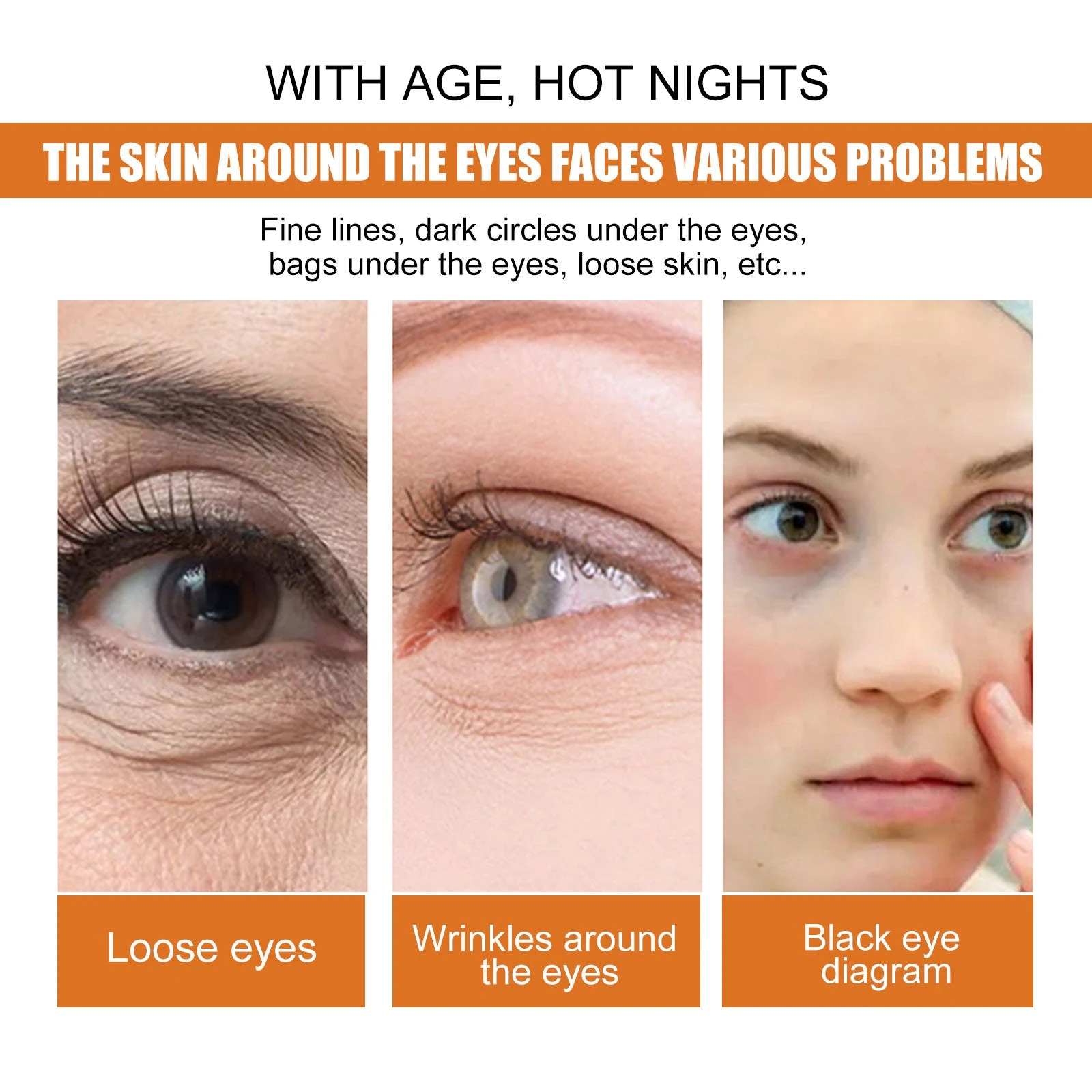 Eye-area illustration showing dry lines and tired-looking under-eyes