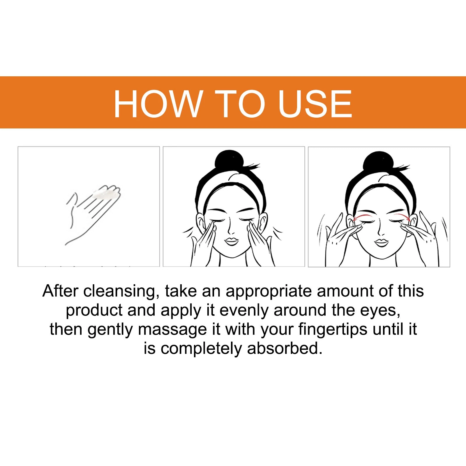 Three-step eye cream application guide: cleanse, apply and massage gently