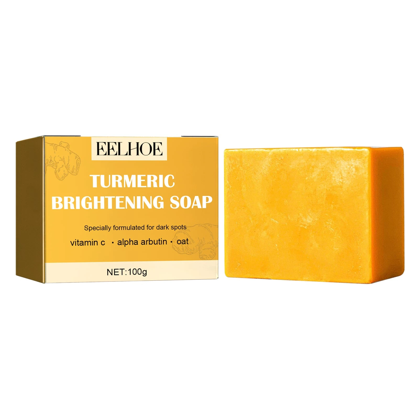 EELHOE 100g turmeric vitamin C soap bar with yellow carton