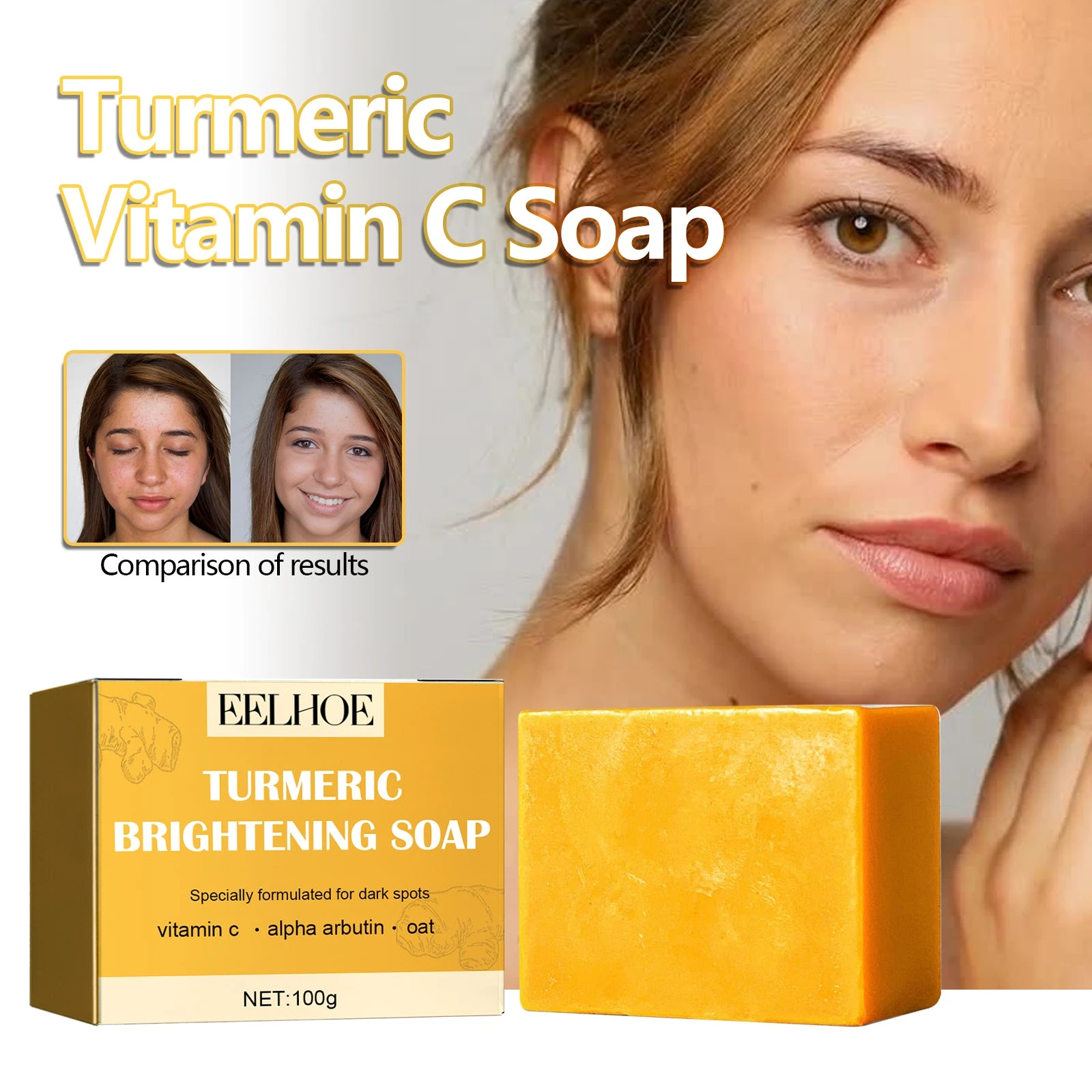 EELHOE Vitamin C Soap — Soap bar with facial-care photography.