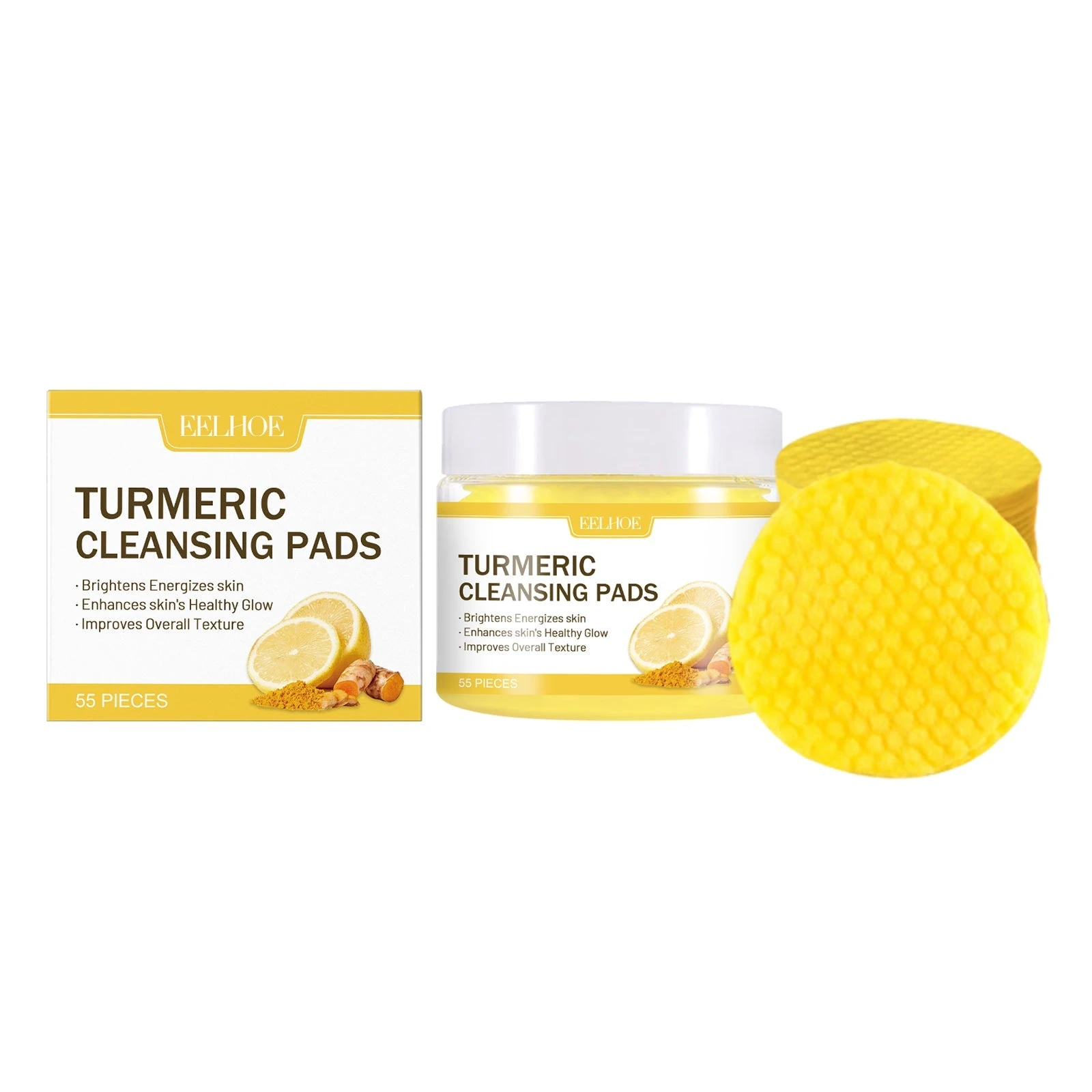 EELHOE 55-count turmeric makeup remover pads jar