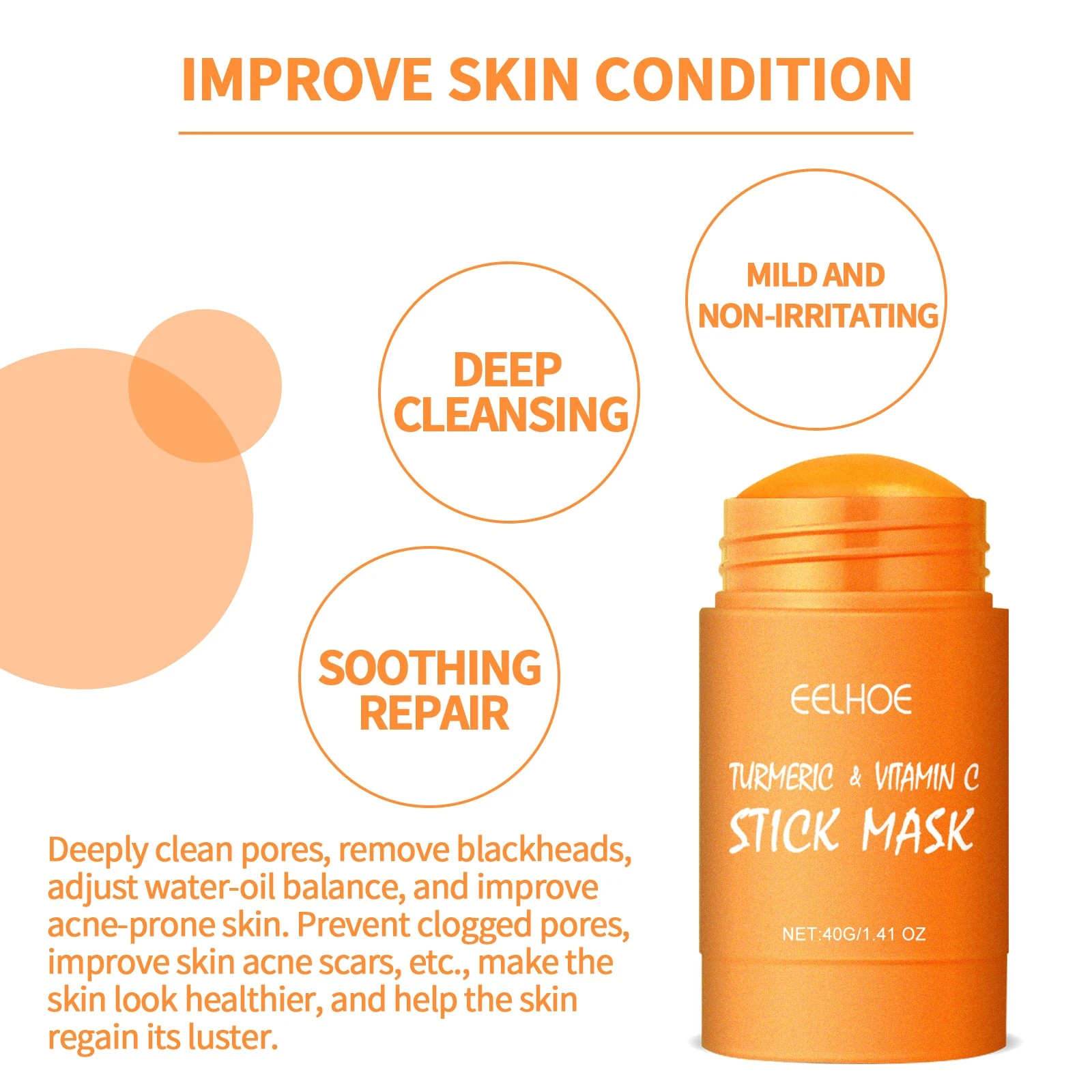 EELHOE Clay Mask Stick — Rinse-off clay mask care highlights.