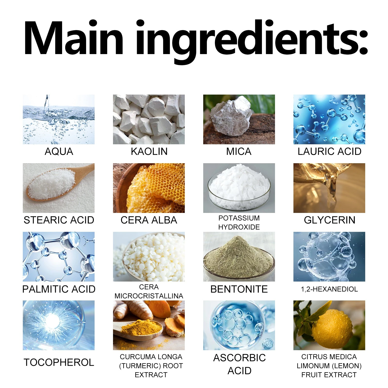 EELHOE Turmeric Clay Mask — Ingredient panel including kaolin, bentonite, turmeric and glycerin.