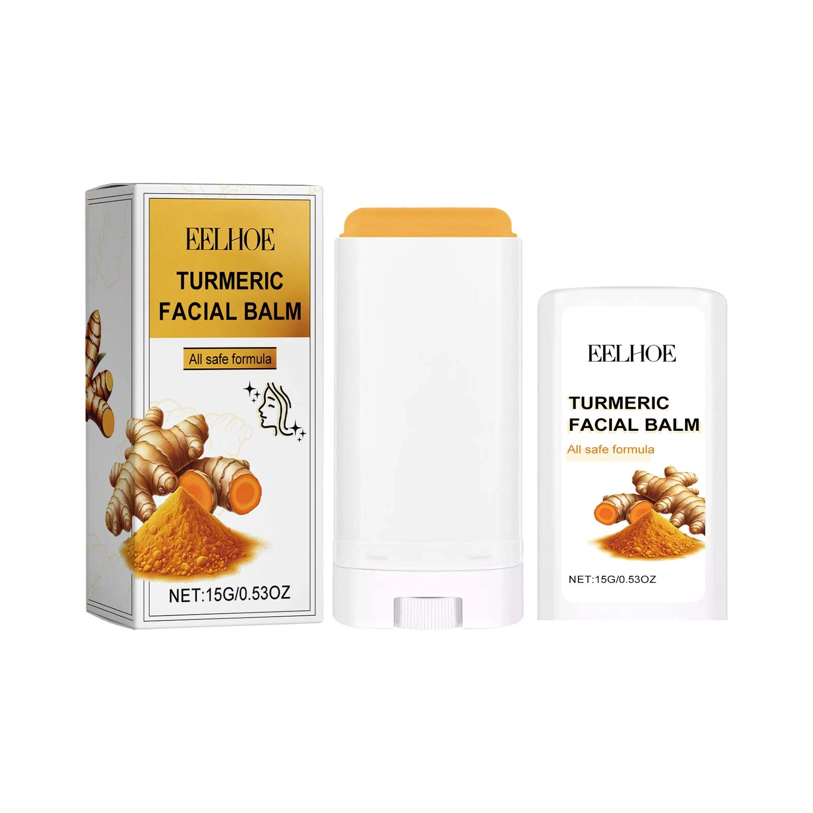 EELHOE Face Balm Stick — 15g turmeric facial balm stick and carton.