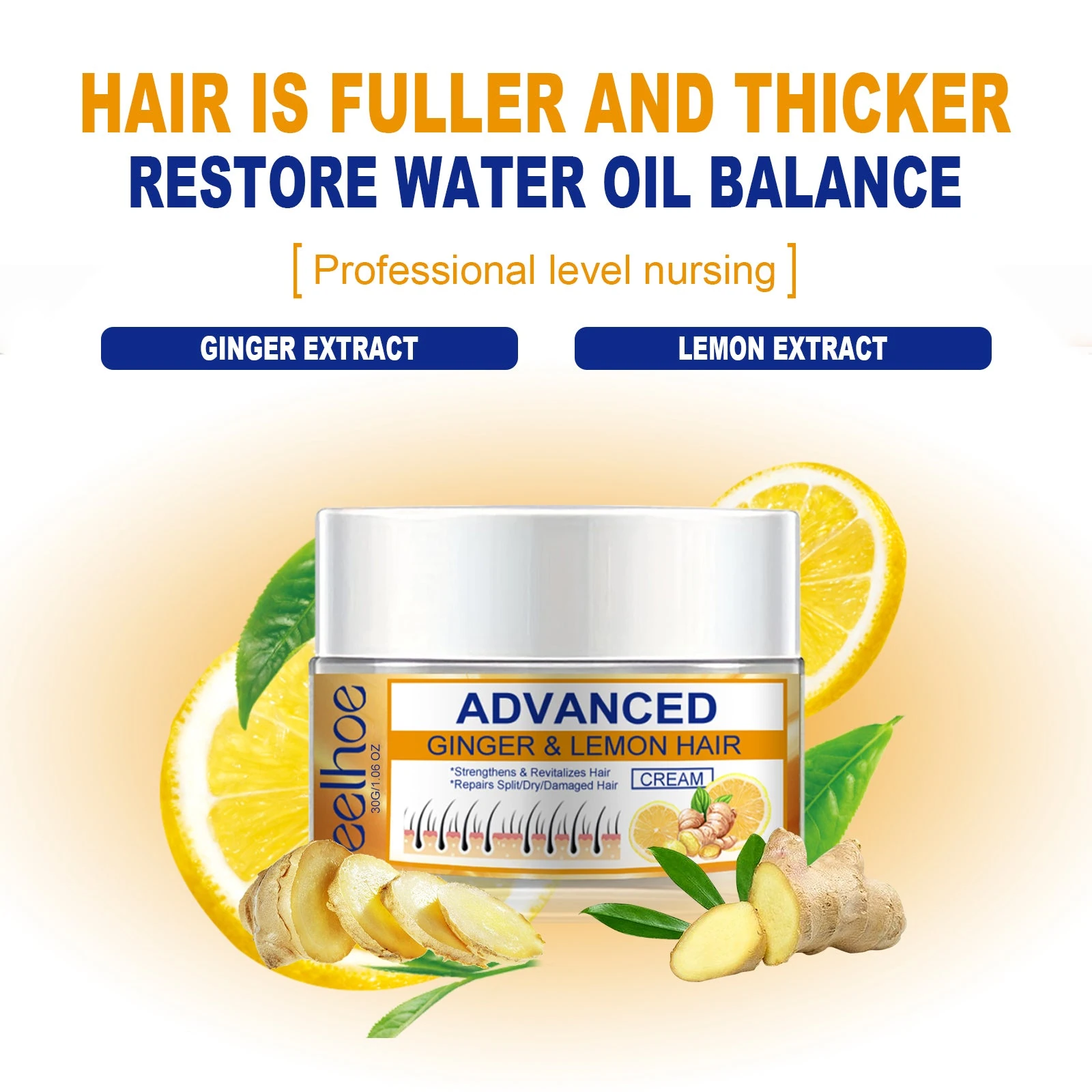 EELHOE Cream Shampoo — Ginger extract and lemon extract ingredient highlights.