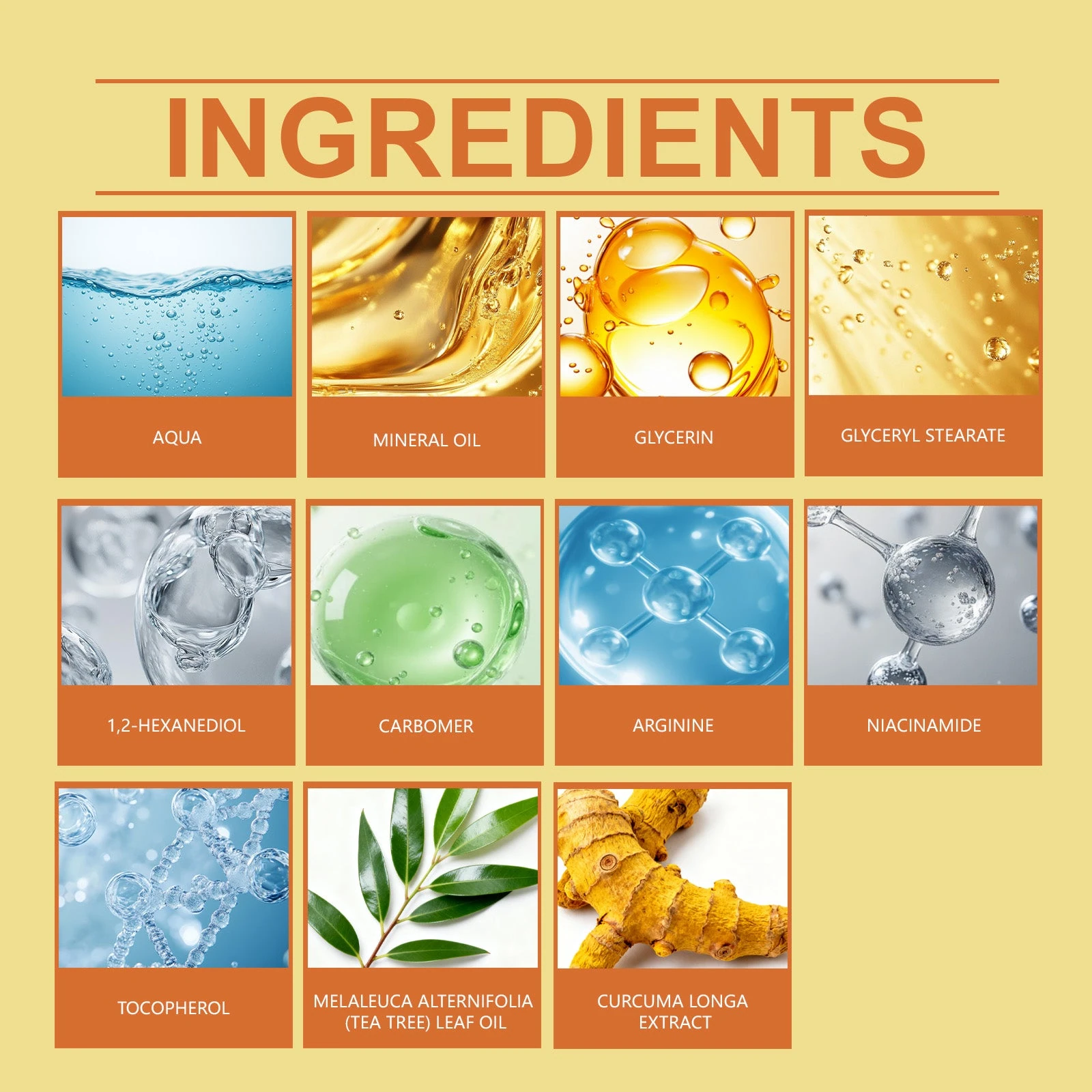 EELHOE Turmeric Face Cream — Ingredient panel including glycerin, niacinamide, turmeric and tea tree oil.