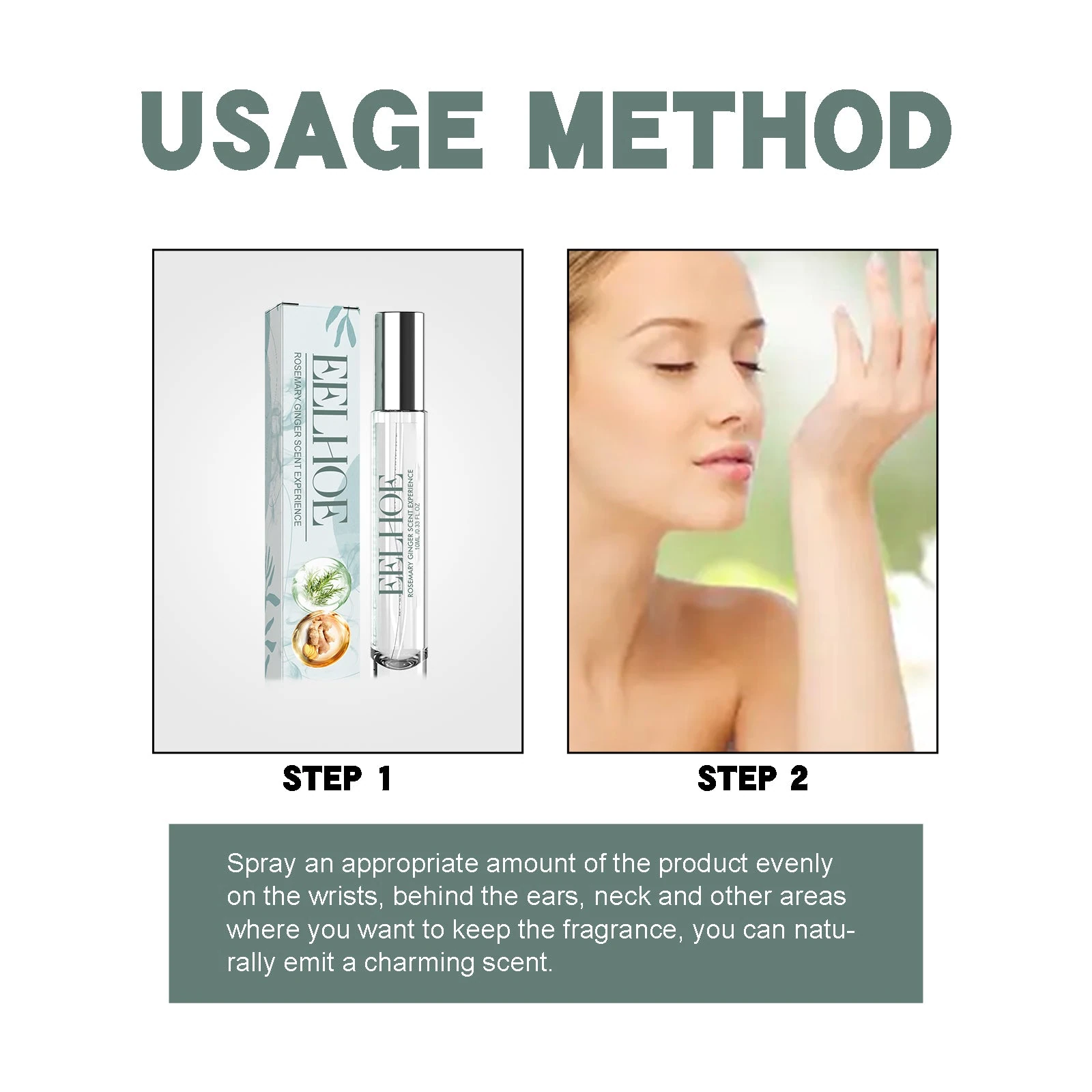 EELHOE Ginger Perfume — Lightly spray on the wrist, neck or behind the ears.