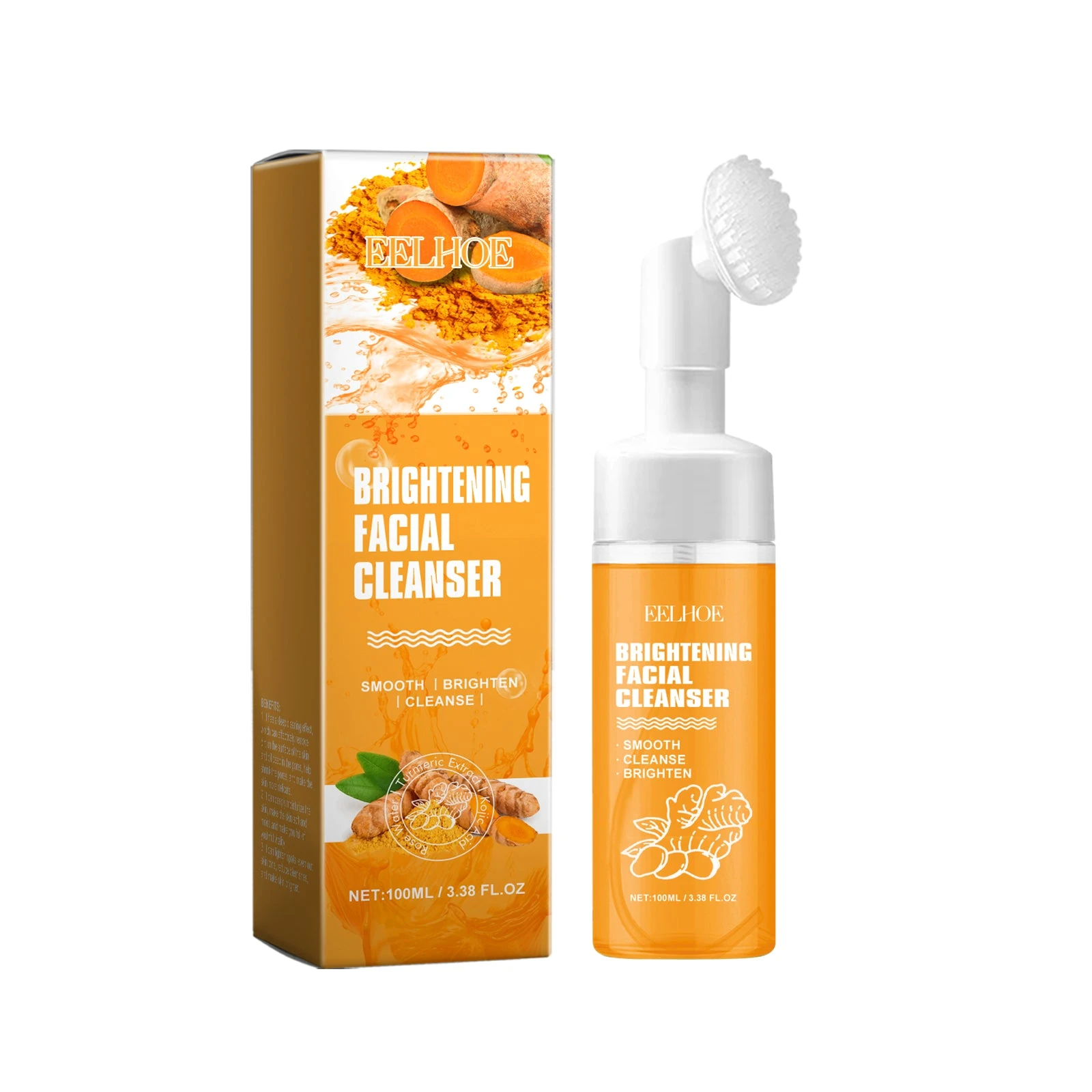 EELHOE Turmeric Facial Cleanser — 100ml foaming facial cleanser with its brush-head pump.