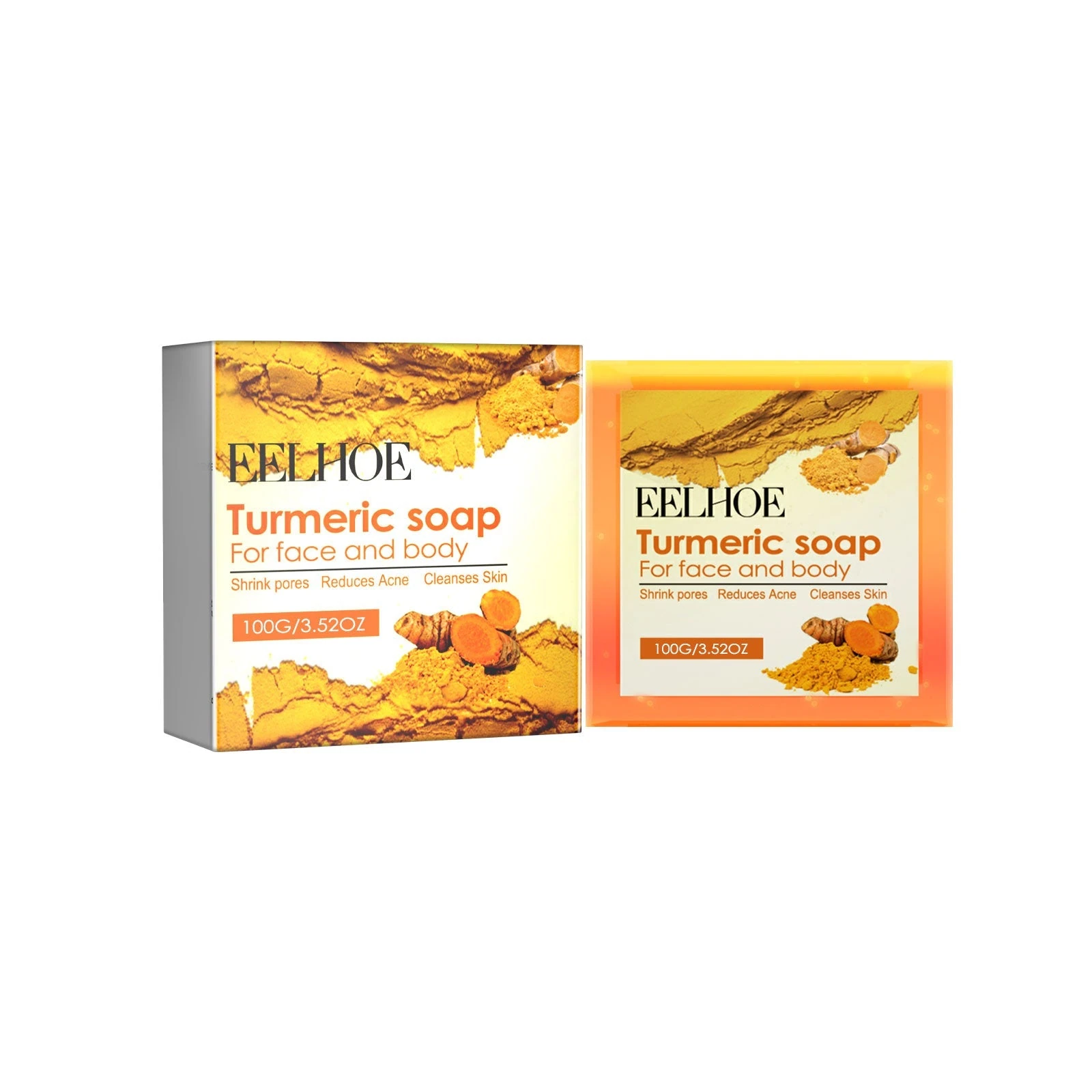 100g EELHOE turmeric facial soap bar with its carton
